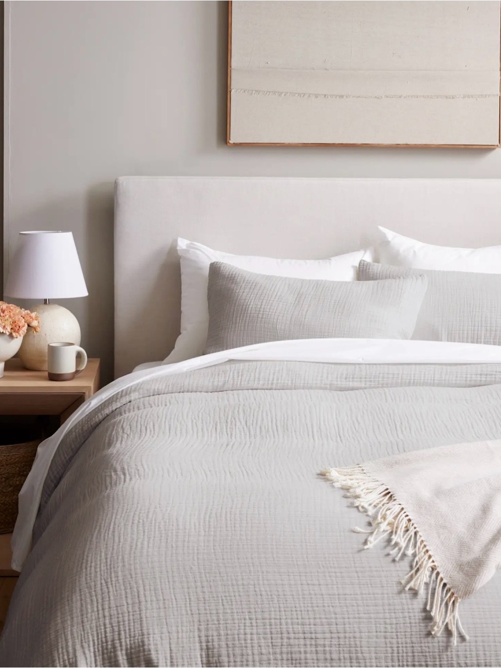 NWT Quince 100% Organic Cotton Gauze Duvet Cover Set, Full/Queen (Light Gray)
